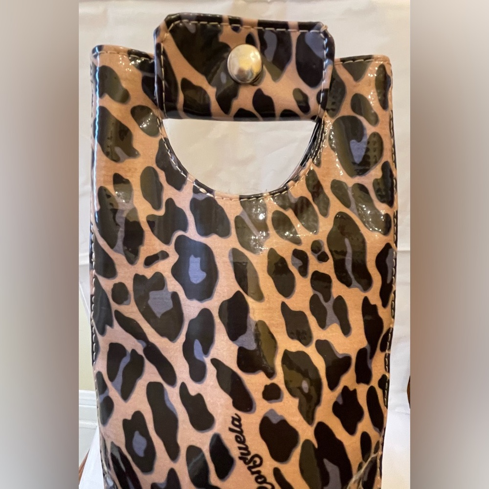 Consuela Leopard Print Wine Tote Carrier Glossy Coated Canvas Single Bottle Bag - Picture 4 of 7